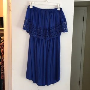 Blue strapless dress